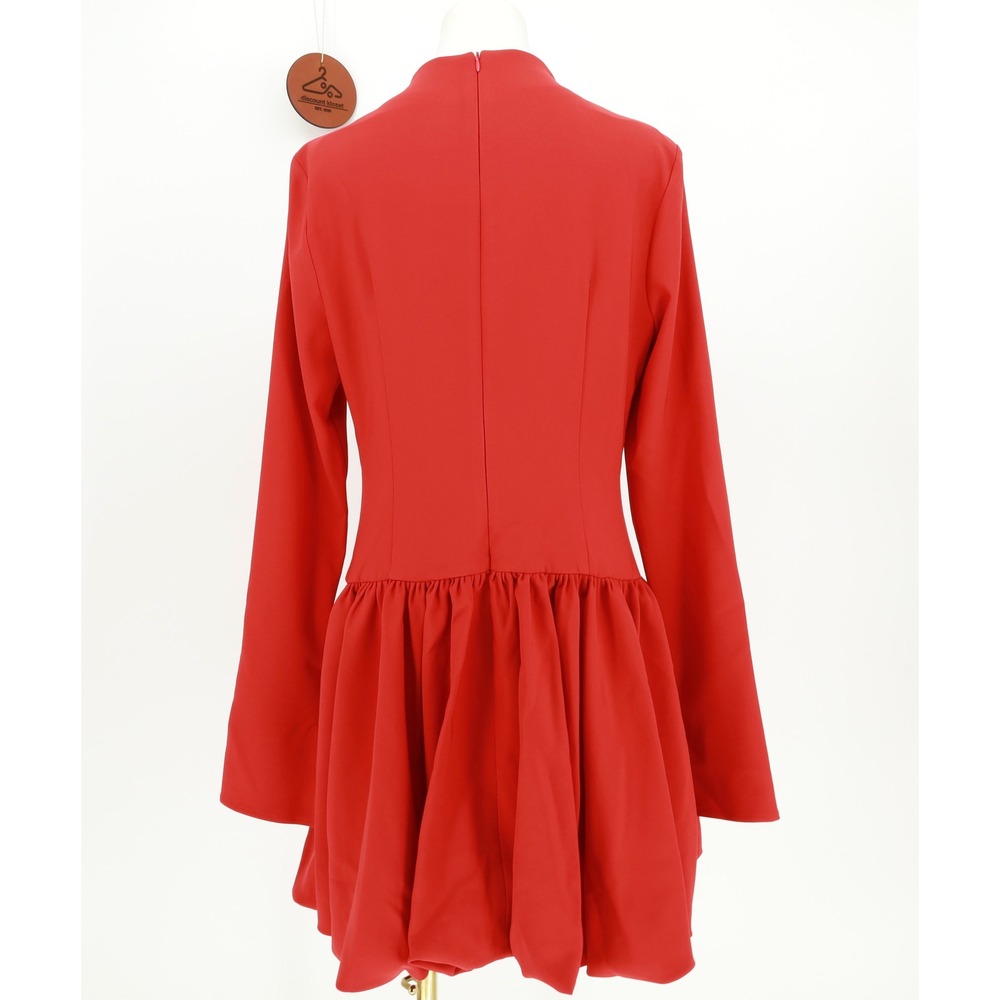 Commense Red Mock Neck Flared Long Sleeve Bubble Hem Mini Dress Size Large - Picture 3 of 12